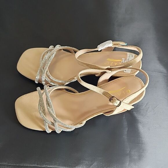 BRAND NEW GLAZE WOMEN’S BLOCK-HEEL RHINESTONES CRISS-CROSS STRAP SANDAL - Picture 15 of 16